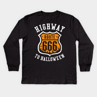 Route 666 Highway to Halloween Road Sign Kids Long Sleeve T-Shirt